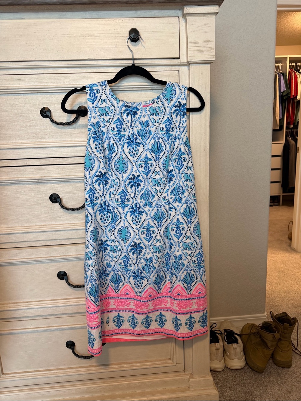 Lilly Pulitzer White, Blue & Pink Sleeveless Printed Shift Dress